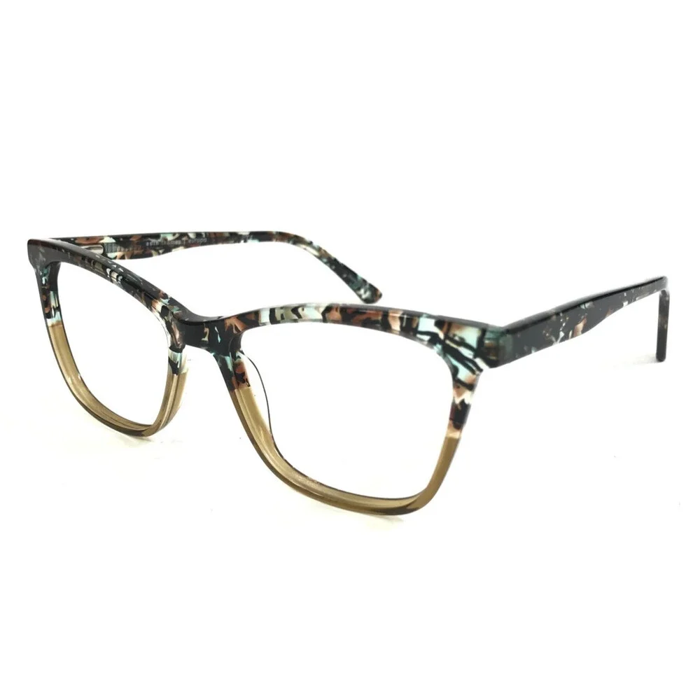 Adin Thomas Eyeglasses Frames AT-580 C3 Blue Brown Marble Cat Eye 52-17-140
